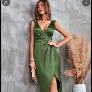 CupShe Sarzanna Wide Strap Split Ruching Slip Dress